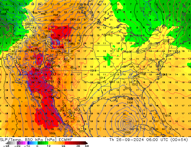 850 hPa Yer Bas./Sıc ECMWF Per 26.09.2024 06 UTC