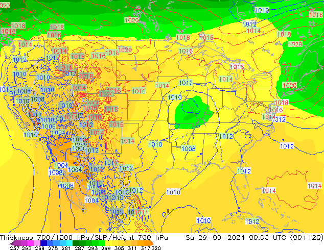 Thck 700-1000 hPa ECMWF Ne 29.09.2024 00 UTC