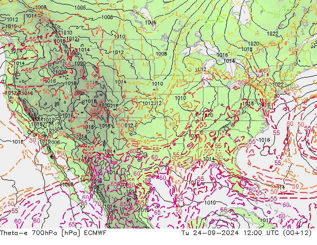 Theta-e 700hPa ECMWF Ter 24.09.2024 12 UTC