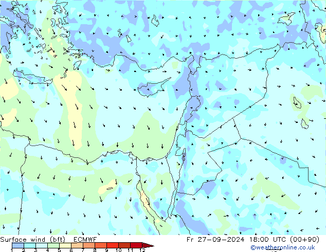 Bodenwind (bft) ECMWF Fr 27.09.2024 18 UTC