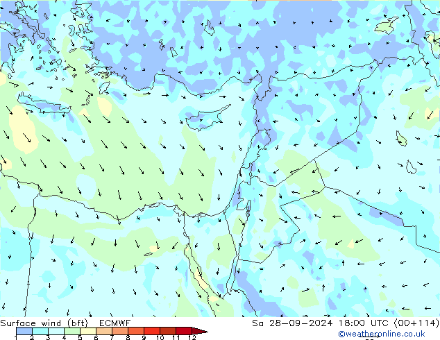  10 m (bft) ECMWF  28.09.2024 18 UTC