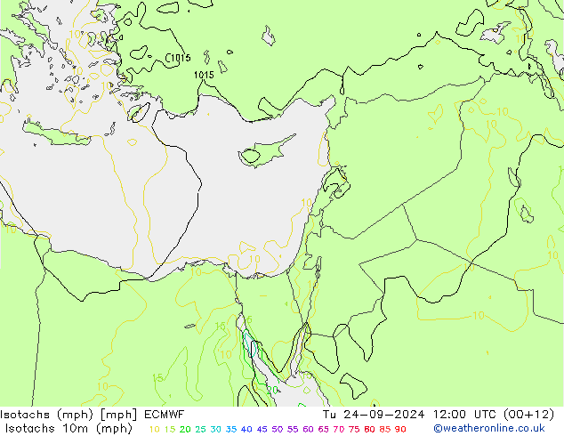 Isotachen (mph) ECMWF di 24.09.2024 12 UTC