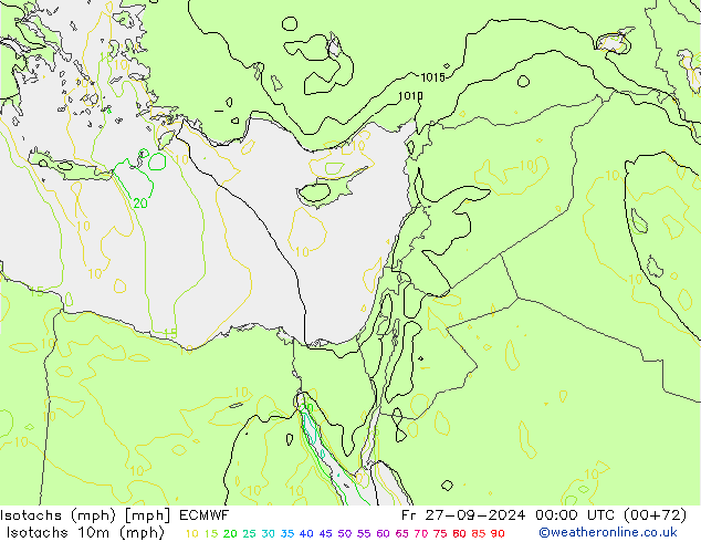 Isotachs (mph) ECMWF Fr 27.09.2024 00 UTC