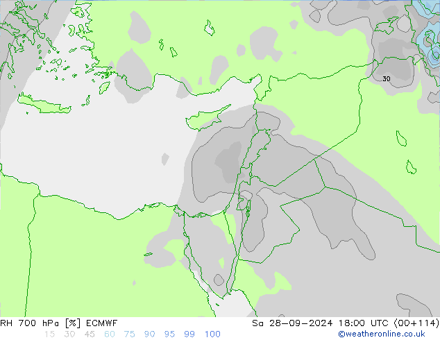 RV 700 hPa ECMWF za 28.09.2024 18 UTC