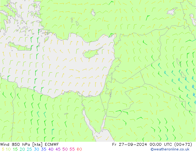 ветер 850 гПа ECMWF пт 27.09.2024 00 UTC