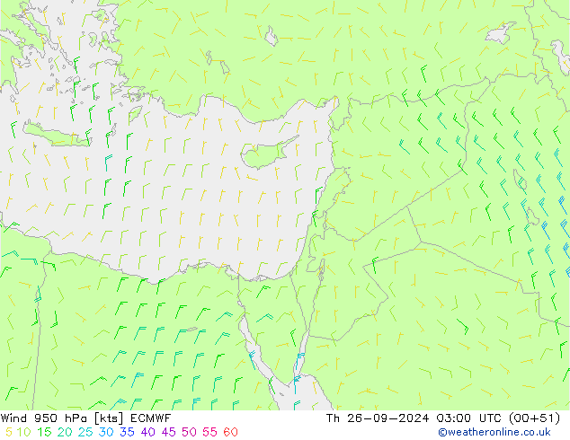 ветер 950 гПа ECMWF чт 26.09.2024 03 UTC