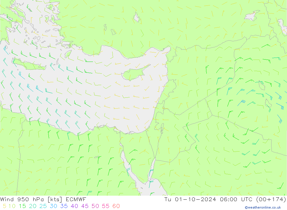 Vento 950 hPa ECMWF Ter 01.10.2024 06 UTC