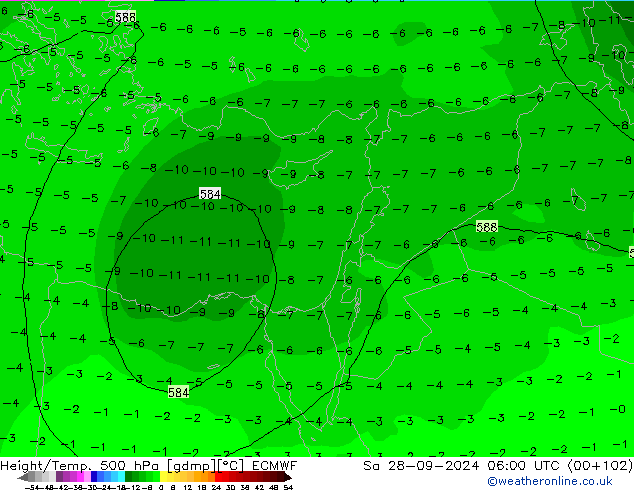 Z500/Rain (+SLP)/Z850 ECMWF Sa 28.09.2024 06 UTC