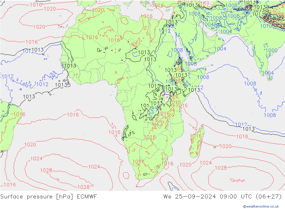 ciśnienie ECMWF śro. 25.09.2024 09 UTC