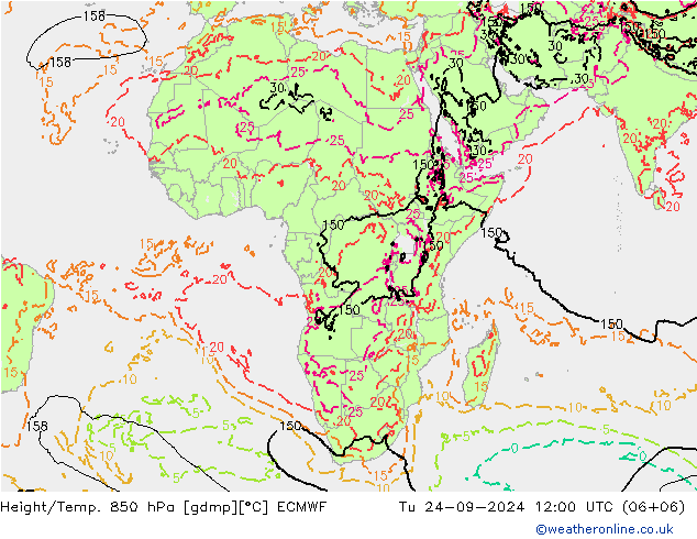 Z500/Rain (+SLP)/Z850 ECMWF wto. 24.09.2024 12 UTC