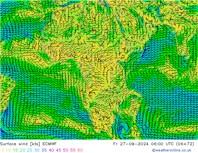 Rüzgar 10 m ECMWF Cu 27.09.2024 06 UTC