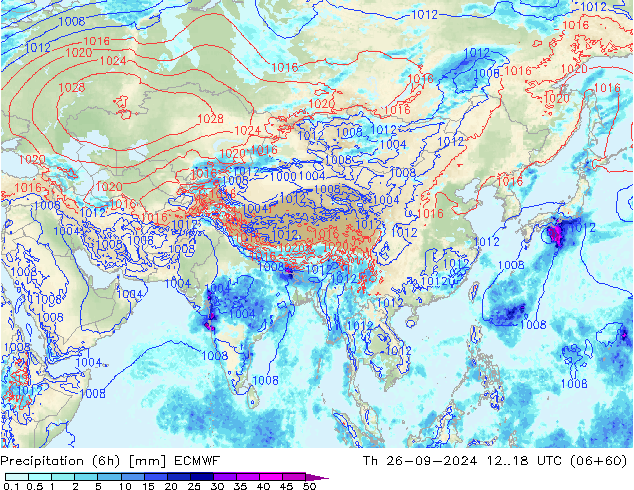 Z500/Rain (+SLP)/Z850 ECMWF Čt 26.09.2024 18 UTC