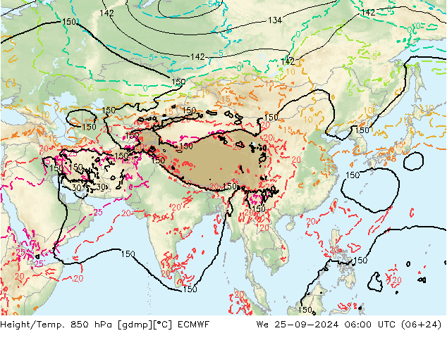 Z500/Yağmur (+YB)/Z850 ECMWF Çar 25.09.2024 06 UTC