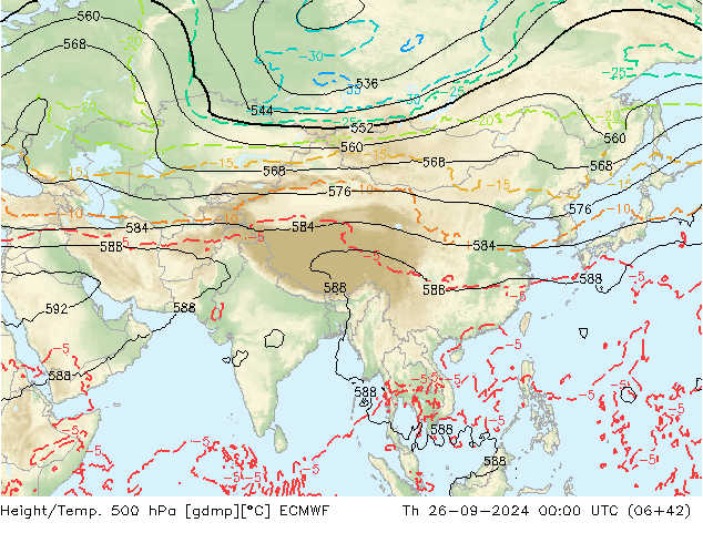 Height/Temp. 500 hPa ECMWF Qui 26.09.2024 00 UTC