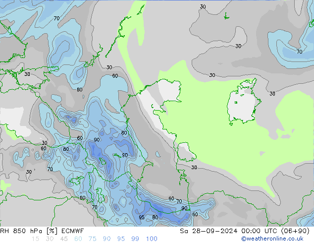 RH 850 hPa ECMWF so. 28.09.2024 00 UTC