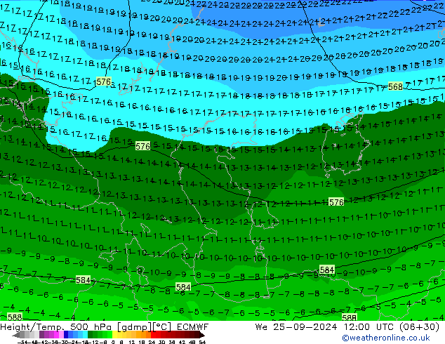 Z500/Rain (+SLP)/Z850 ECMWF We 25.09.2024 12 UTC