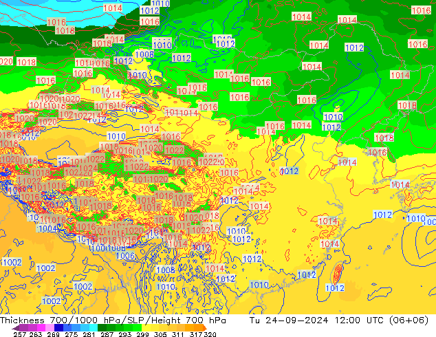 Thck 700-1000 hPa ECMWF  24.09.2024 12 UTC