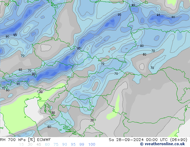 RH 700 hPa ECMWF Sa 28.09.2024 00 UTC