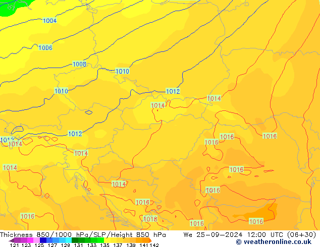 Thck 850-1000 hPa ECMWF Qua 25.09.2024 12 UTC