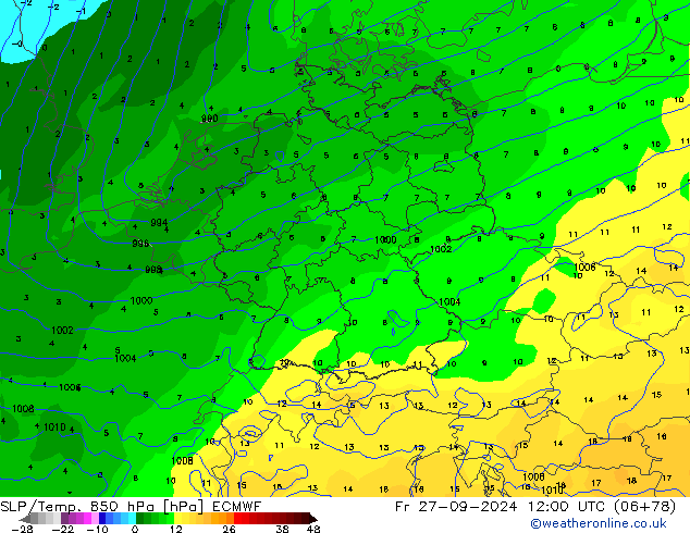 SLP/Temp. 850 hPa ECMWF Fr 27.09.2024 12 UTC