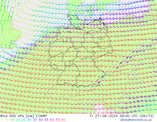 Rüzgar 500 hPa ECMWF Cu 27.09.2024 06 UTC