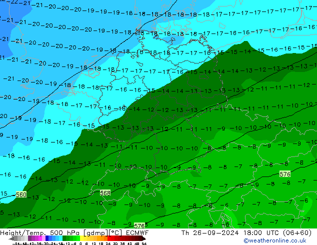 Z500/Rain (+SLP)/Z850 ECMWF Čt 26.09.2024 18 UTC