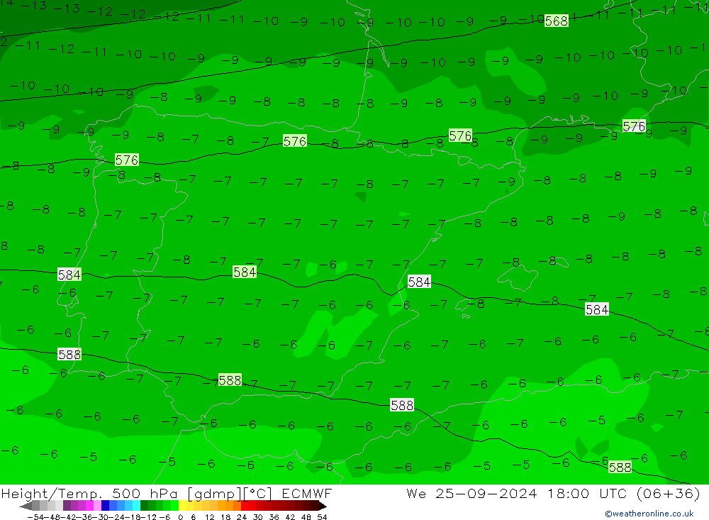 Height/Temp. 500 hPa ECMWF mer 25.09.2024 18 UTC