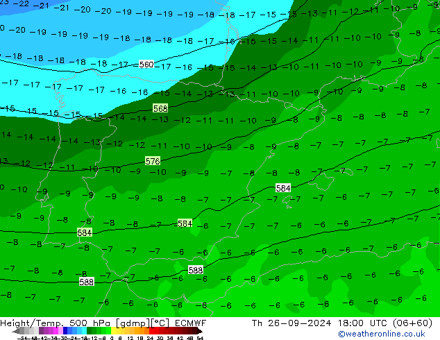 Z500/Rain (+SLP)/Z850 ECMWF jue 26.09.2024 18 UTC