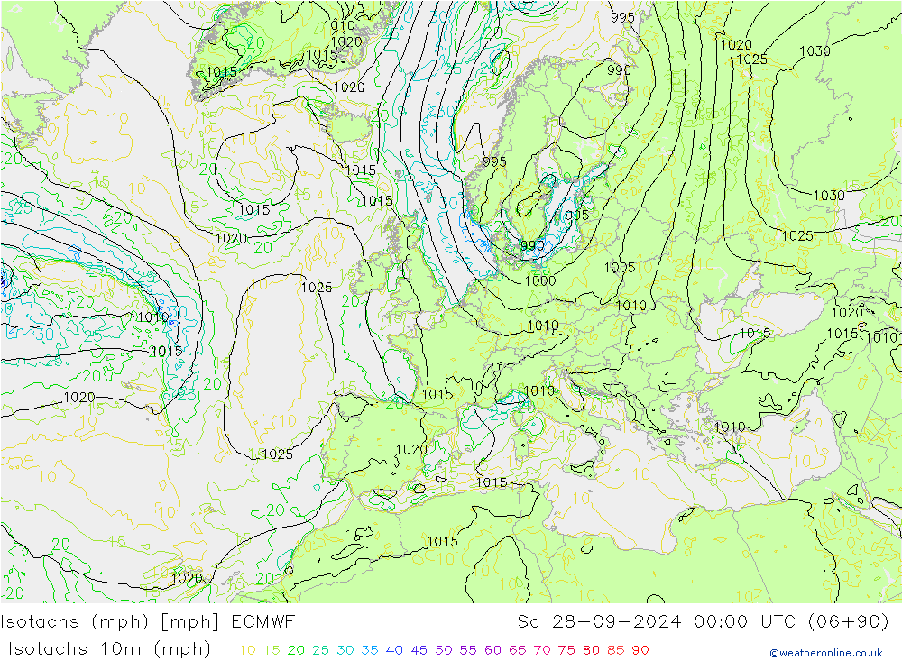 Eşrüzgar Hızları mph ECMWF Cts 28.09.2024 00 UTC