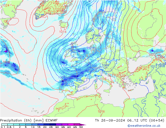 Z500/Rain (+SLP)/Z850 ECMWF чт 26.09.2024 12 UTC