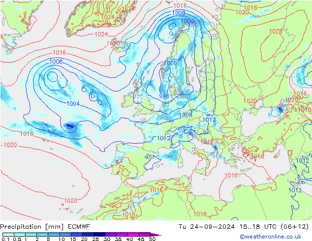 Precipitation ECMWF Tu 24.09.2024 18 UTC