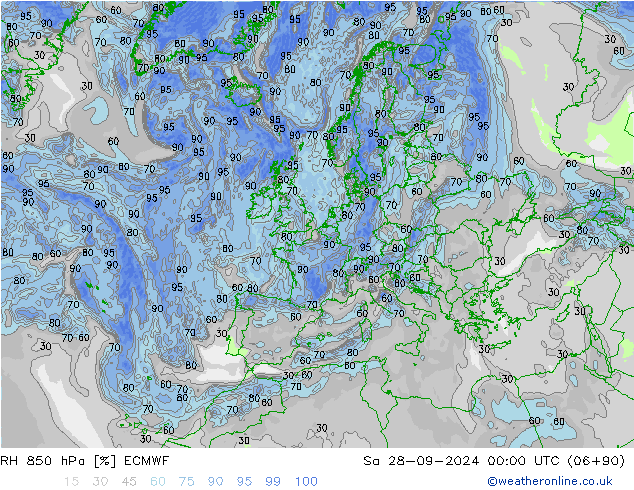 RH 850 hPa ECMWF so. 28.09.2024 00 UTC