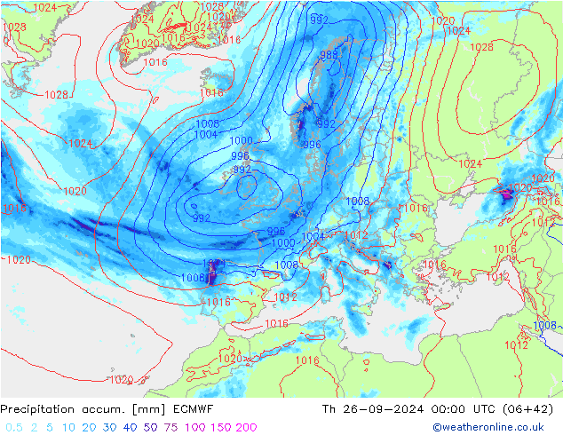 Totale neerslag ECMWF do 26.09.2024 00 UTC