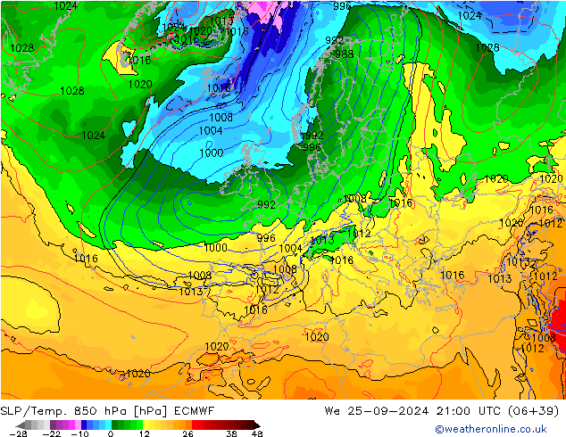 SLP/Temp. 850 hPa ECMWF We 25.09.2024 21 UTC