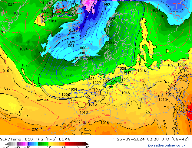 SLP/Temp. 850 hPa ECMWF Th 26.09.2024 00 UTC