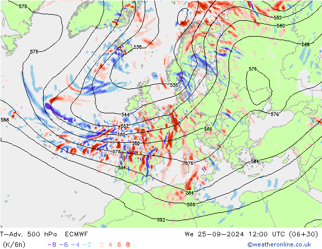 T-Adv. 500 hPa ECMWF  25.09.2024 12 UTC