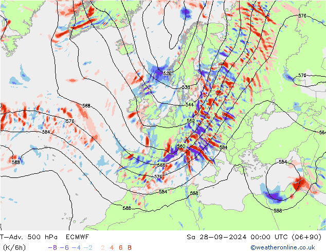 T-Adv. 500 hPa ECMWF sab 28.09.2024 00 UTC