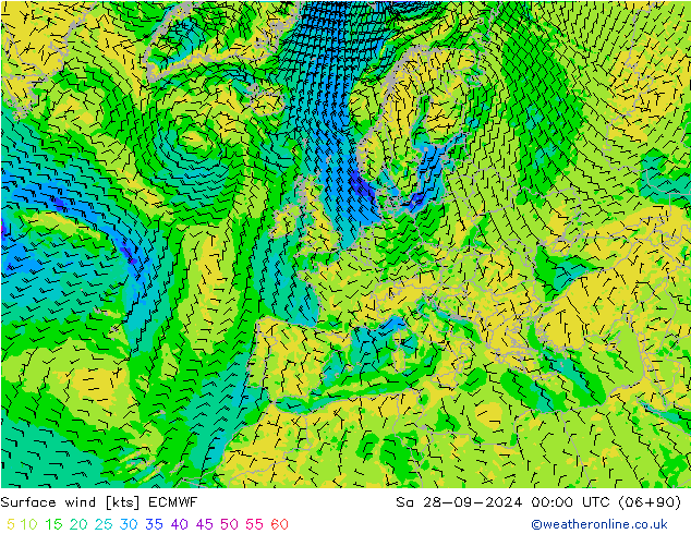 Vento 10 m ECMWF sab 28.09.2024 00 UTC