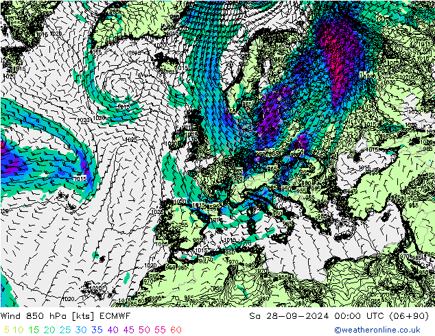 Wind 850 hPa ECMWF Sa 28.09.2024 00 UTC