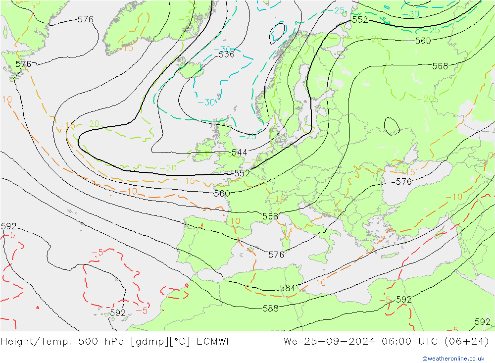 Géop./Temp. 500 hPa ECMWF mer 25.09.2024 06 UTC