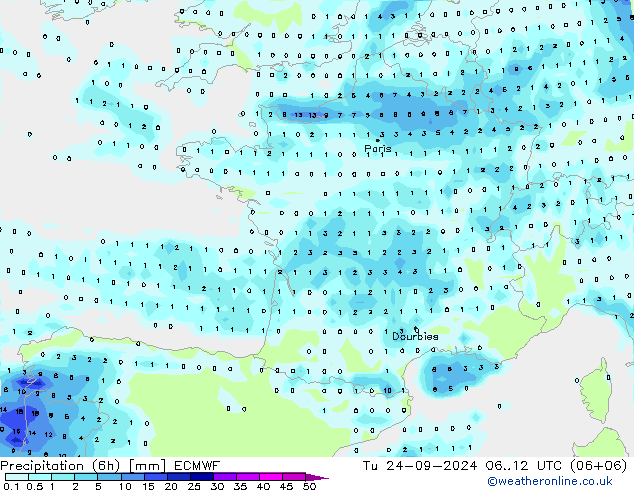 Z500/Rain (+SLP)/Z850 ECMWF Tu 24.09.2024 12 UTC