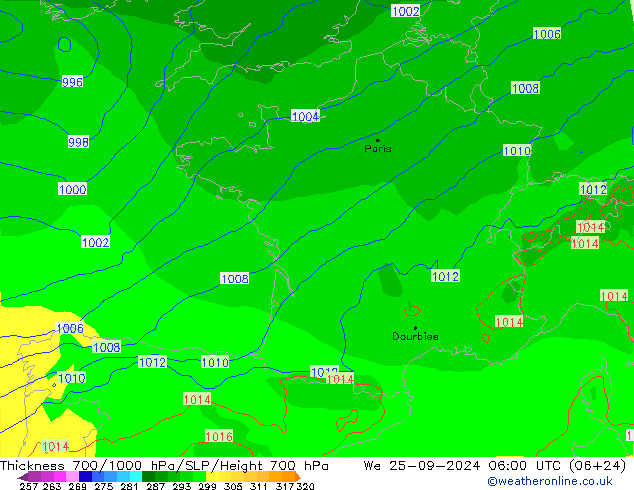 Thck 700-1000 hPa ECMWF śro. 25.09.2024 06 UTC