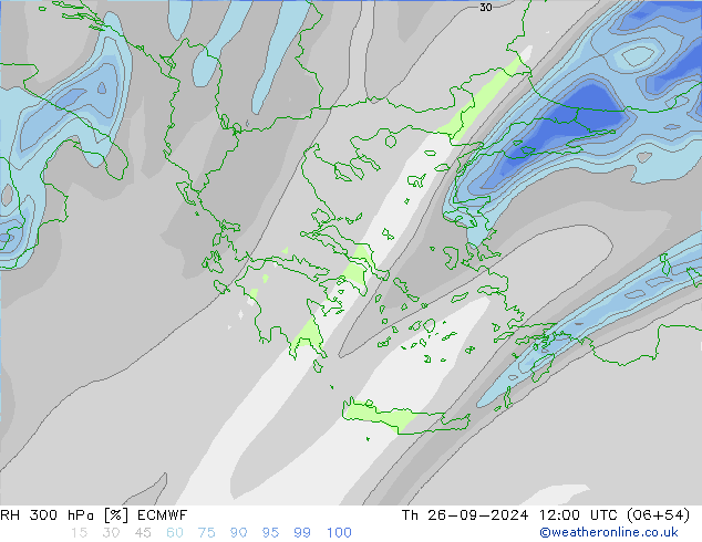 RH 300 hPa ECMWF Qui 26.09.2024 12 UTC