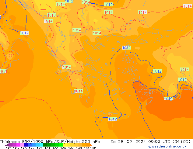 Dikte 850-1000 hPa ECMWF za 28.09.2024 00 UTC