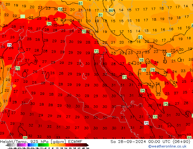 Height/Temp. 925 hPa ECMWF Sa 28.09.2024 00 UTC