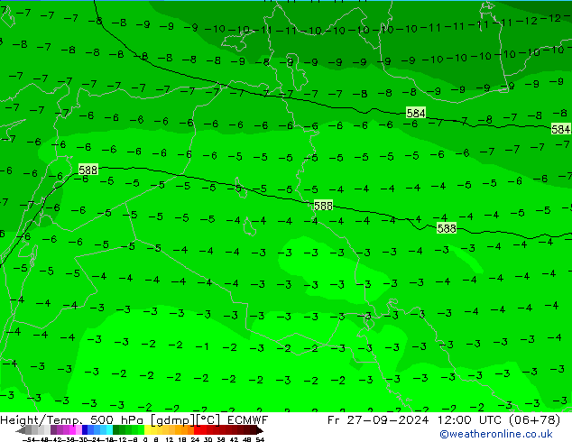 Height/Temp. 500 hPa ECMWF Fr 27.09.2024 12 UTC