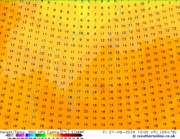 Height/Temp. 850 hPa ECMWF Pá 27.09.2024 12 UTC