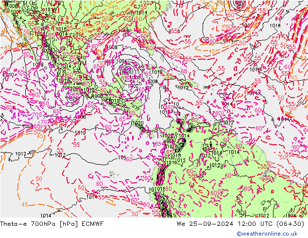 Theta-e 700hPa ECMWF St 25.09.2024 12 UTC