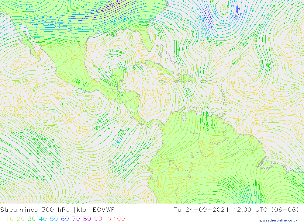 Stroomlijn 300 hPa ECMWF di 24.09.2024 12 UTC