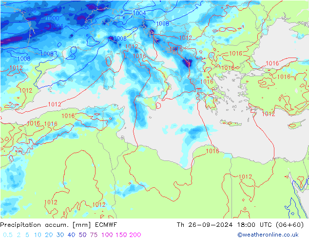 Precipitation accum. ECMWF Th 26.09.2024 18 UTC